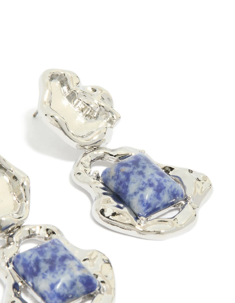 Boucles d'oreilles pendantes en argent fondu et pierres semi-précieuses