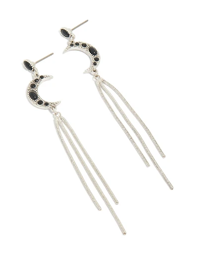 Silver Dainty Chain Moon Drop Earrings