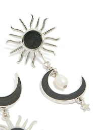Silver Black Moon & Sun Drop Earrings