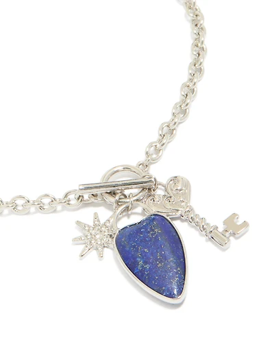 Silver Diamante & Blue Stone Heart Necklace
