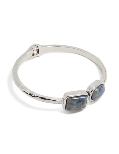 Silver Double  Blue Stone Bangle