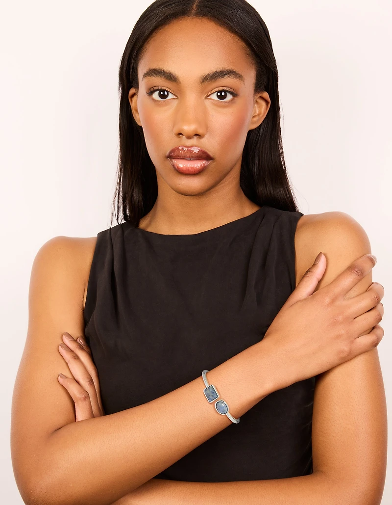 Silver Double  Blue Stone Bangle