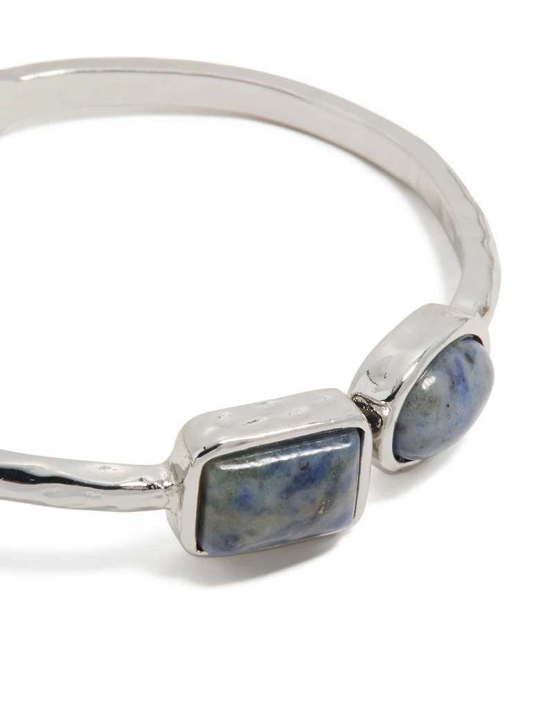 Silver Double  Blue Stone Bangle