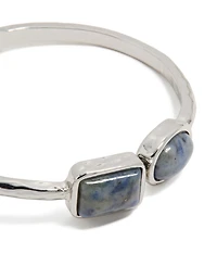 Silver Double  Blue Stone Bangle