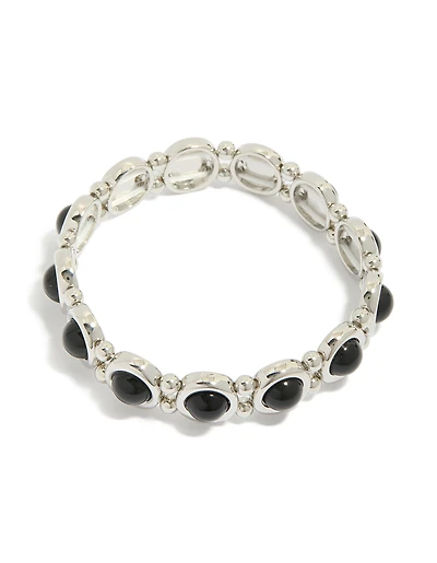Silver Black Stones Stretch Bracelet
