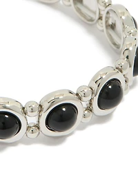 Silver Black Stones Stretch Bracelet