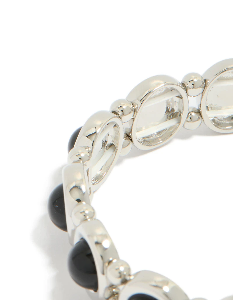 Silver Black Stones Stretch Bracelet