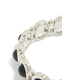 Silver Black Stones Stretch Bracelet
