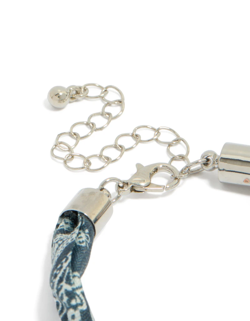 Silver Beaded Blue Paisley Printed Fabric & Blue Stone Bracelet