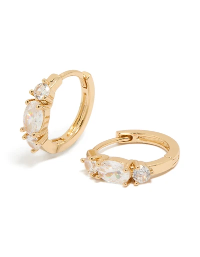 Gold Cubic Zirconia Dainty Huggie Earrings