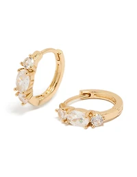 Gold Cubic Zirconia Dainty Huggie Earrings