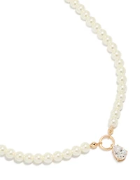 Gold Cubic Zirconia Dainty Pearl Pendant Necklace