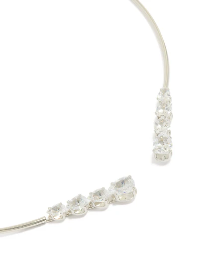 Silver Cubic Zirconia Open Front Torque Necklace