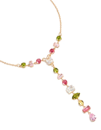 Gold Cubic Zirconia Mismatched Colourful Stones Necklace