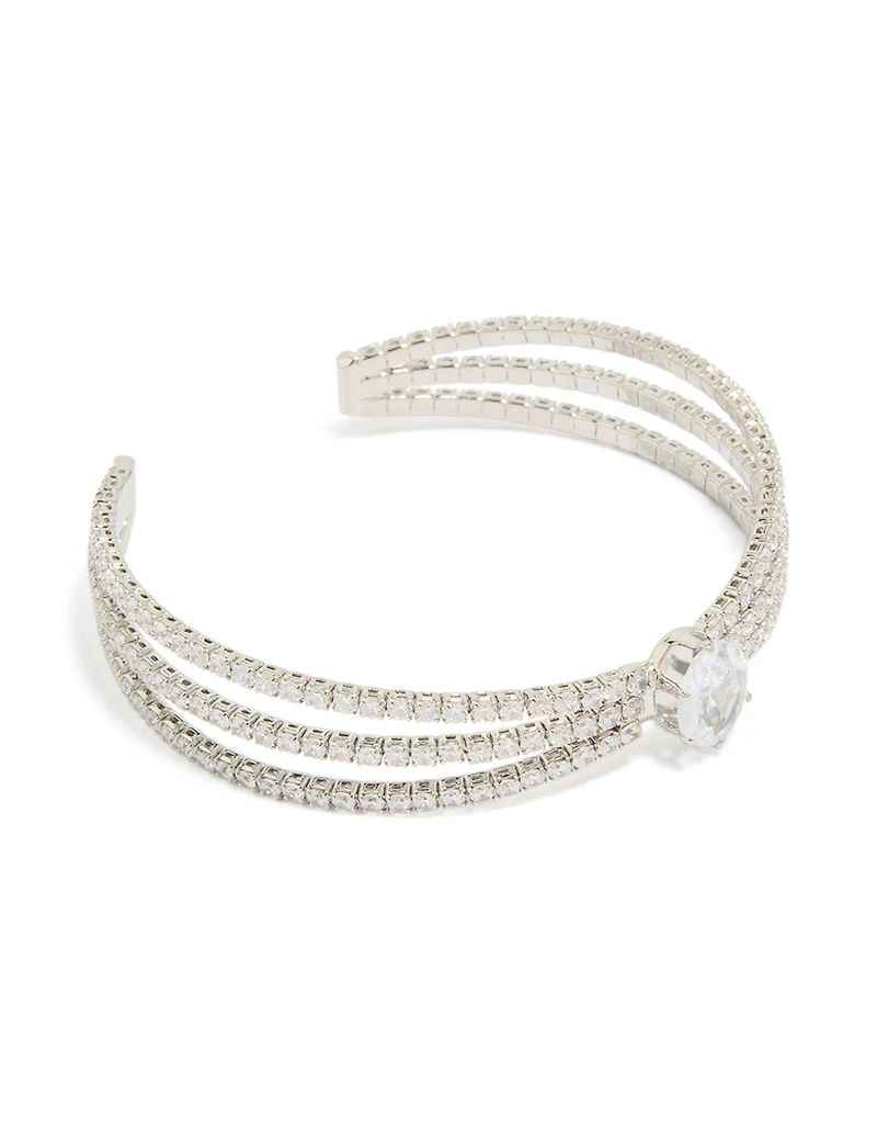 Silver Cubic Zirconia Large Oval Wrist Cuff