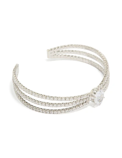 Silver Cubic Zirconia Large Oval Wrist Cuff