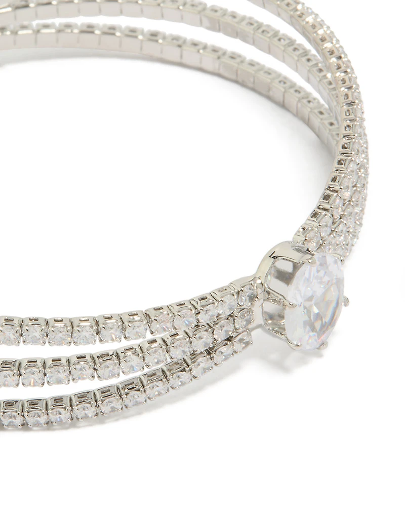 Silver Cubic Zirconia Large Oval Wrist Cuff