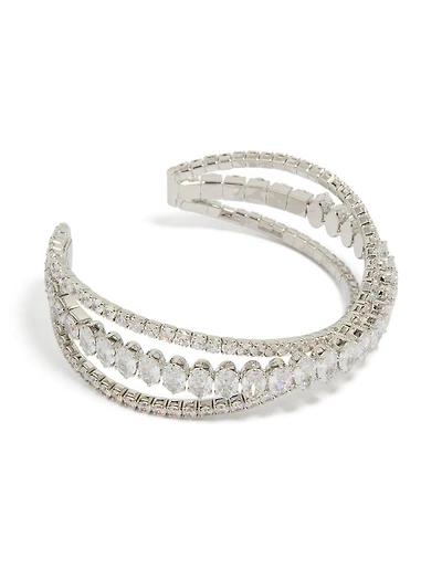 Bracelet manchette croisé en argent et zircon cubique