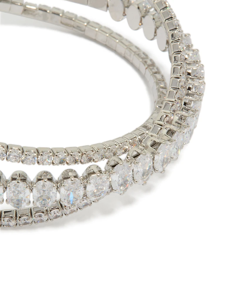 Silver Cubic Zirconia Cross Over Wrist Cuff