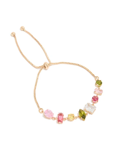 Gold Pink & Green Mismatched Cubic Zirconias Toggle Bracelet