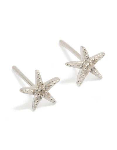 Sterling Silver Cubic Zirconia Starfish Earrings