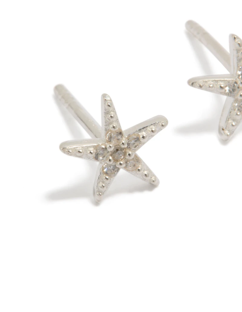 Sterling Silver Cubic Zirconia Starfish Earrings