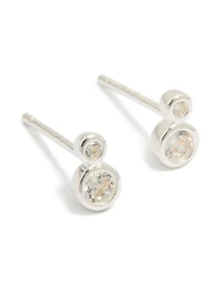 Sterling Silver Cubic Zirconia Double Bezel Set Stud Earrings