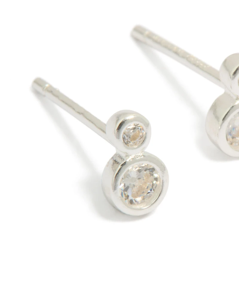 Sterling Silver Cubic Zirconia Double Bezel Set Stud Earrings