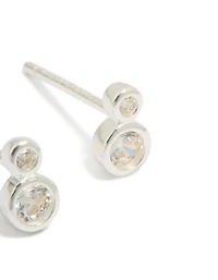 Sterling Silver Cubic Zirconia Double Bezel Set Stud Earrings