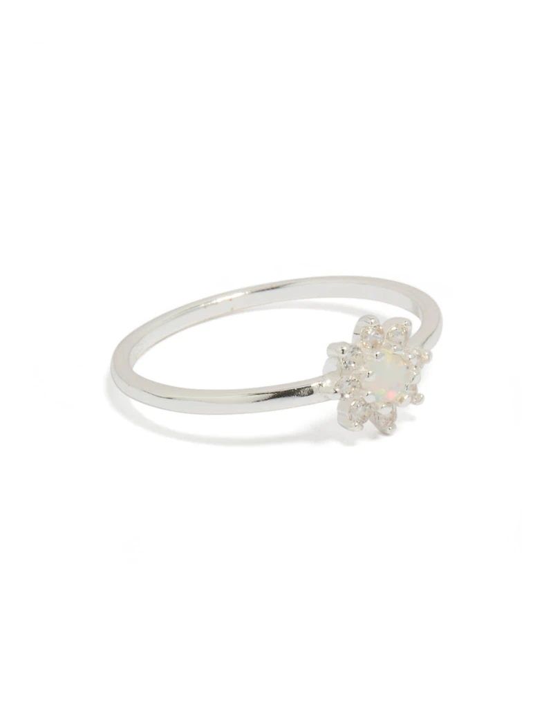 Sterling Silver Cubic Zirconia Faux Opal Star Ring