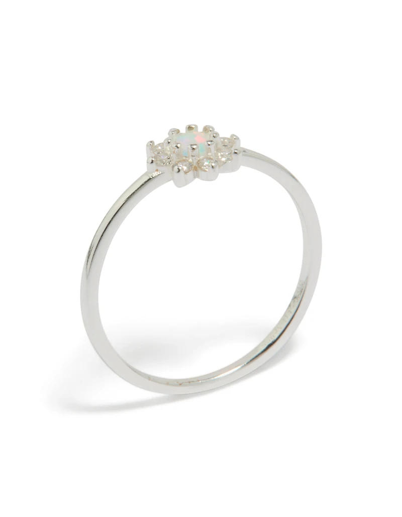 Sterling Silver Cubic Zirconia Faux Opal Star Ring