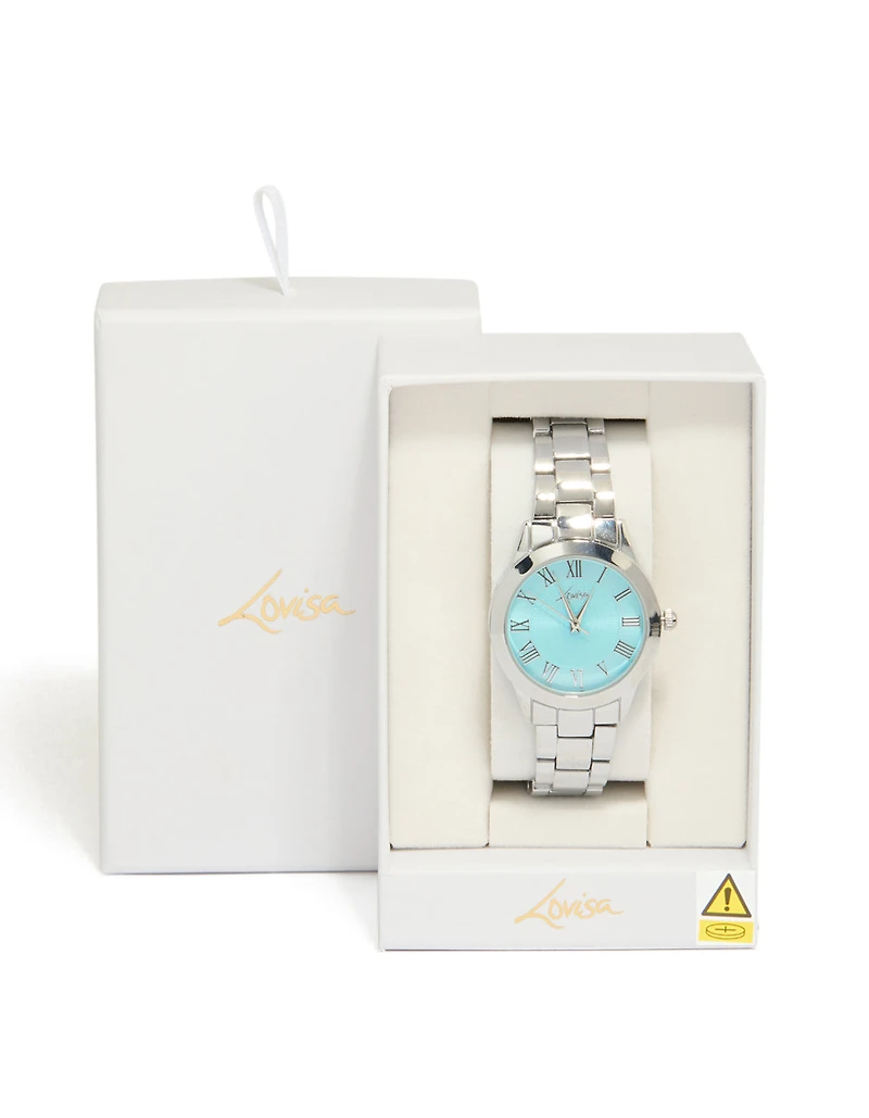 Silver Classic Blue Face Roman Numeral Watch