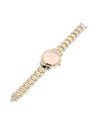 Mixed Metal Pink Face Roman Numeral Watch