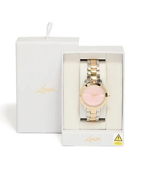 Mixed Metal Pink Face Roman Numeral Watch