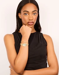 Gold Watch & Flower Bracelet Set