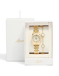Gold Watch & Flower Bracelet Set