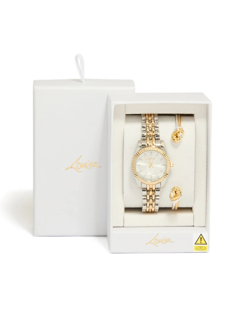 Mixed Metal Knotted Wrist Cuff & Watch Set