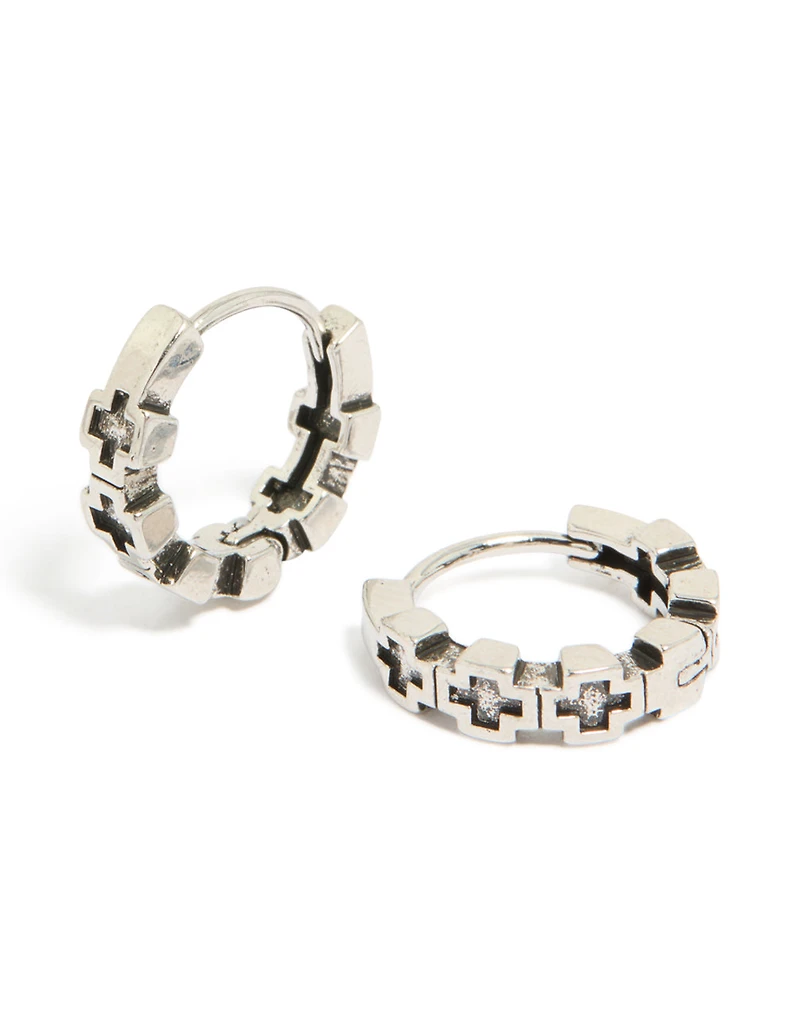 Waterproof Mens Black Brushed Stainless Steel Multi Cross Huggie Earrings