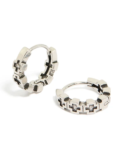 Waterproof Mens Black Brushed Stainless Steel Multi Cross Huggie Earrings