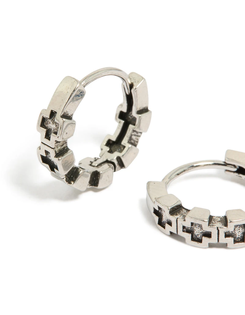 Waterproof Mens Black Brushed Stainless Steel Multi Cross Huggie Earrings