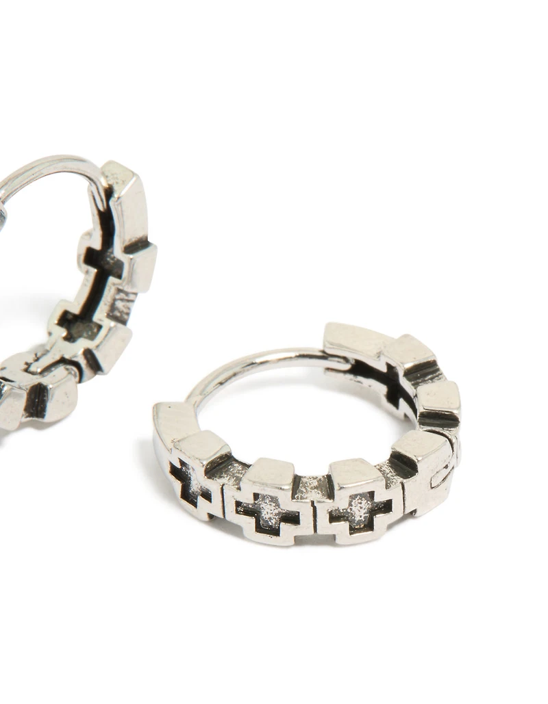 Waterproof Mens Black Brushed Stainless Steel Multi Cross Huggie Earrings