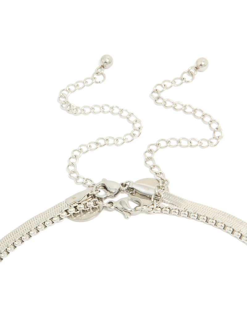 Mens Waterproof Stainless  Steel Snake & Box Chain Necklaces 2-Pack