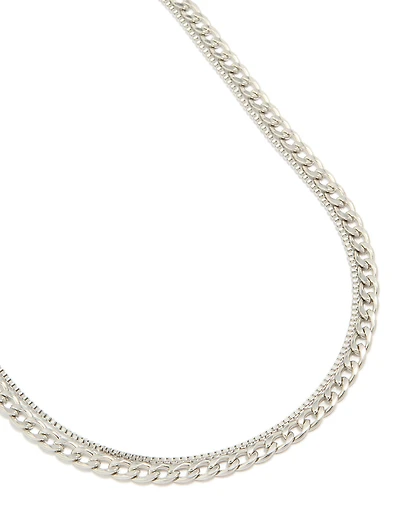 Mens Waterproof Stainless Steel Box & Cuban Chain Necklace 2 Pack