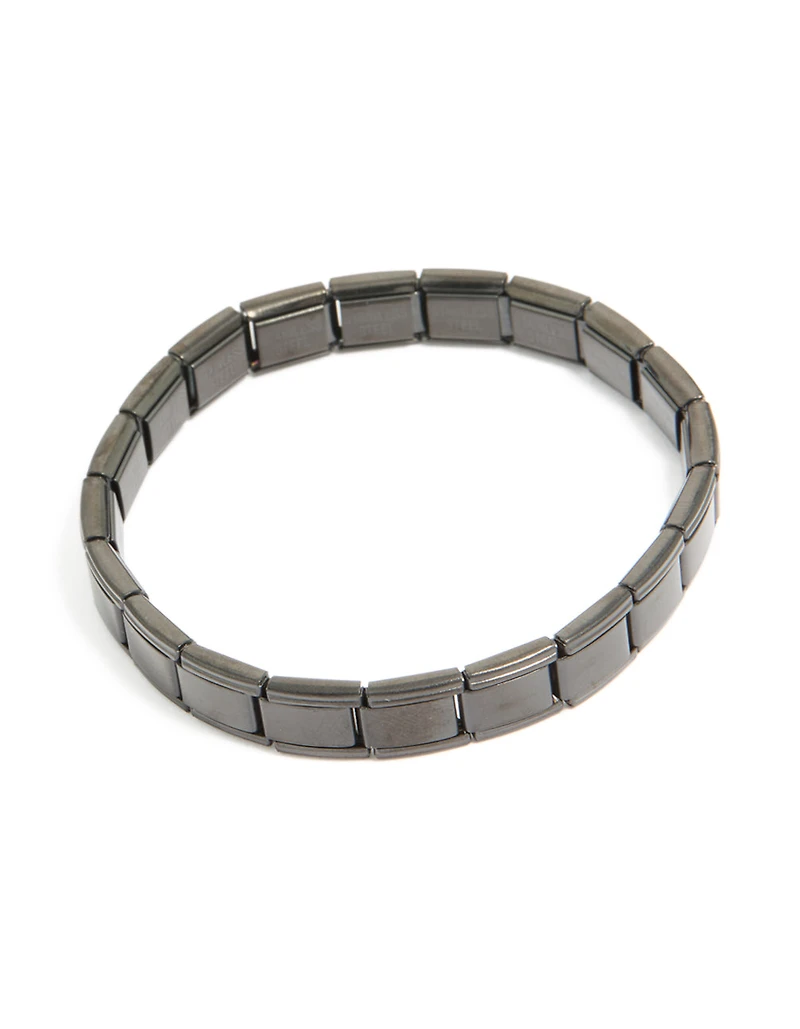 Waterproof Mens Black Coated Metal Stainless Steel Stretch Link Chain Bracelet