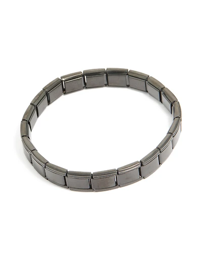 Waterproof Mens Black Coated Metal Stainless Steel Stretch Link Chain Bracelet