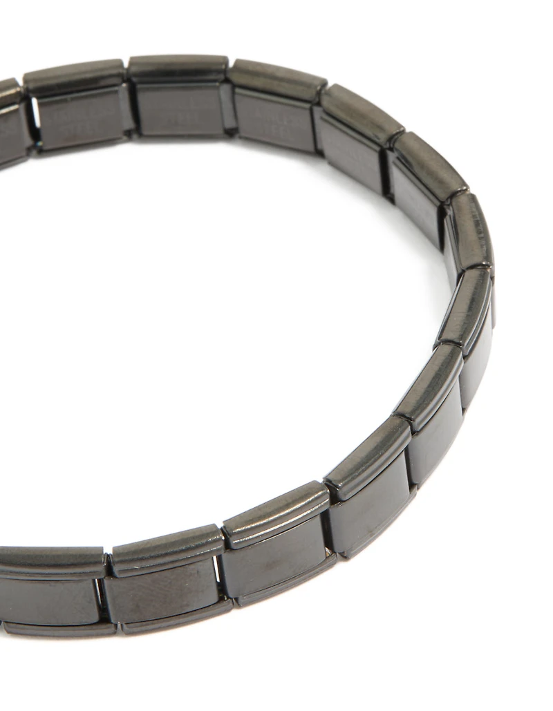 Waterproof Mens Black Coated Metal Stainless Steel Stretch Link Chain Bracelet
