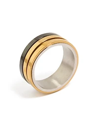 Mens Waterproof Gold Plated & Black Coated Stainless Steel Band Ring