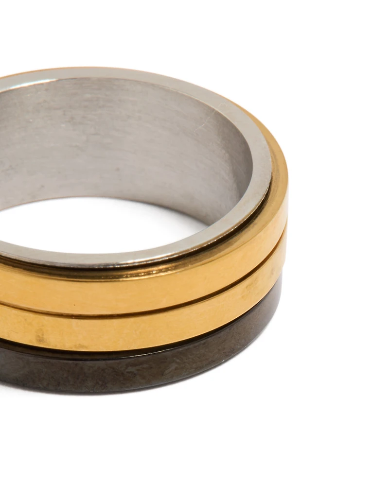 Mens Waterproof Gold Plated & Black Coated Stainless Steel Band Ring