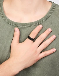 Mens Waterproof Black Coated Stainless Steel Chain Detail Band Ring