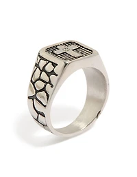 Mens Waterproof Stainless Steel Black Etched Cubic Zirconia Cross Signet Ring